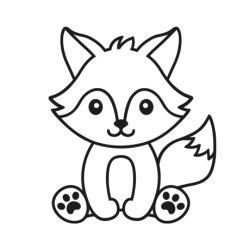 Schattige cartoon wasbeer zittend met pootjes voor, kleurplaat voor kinderen